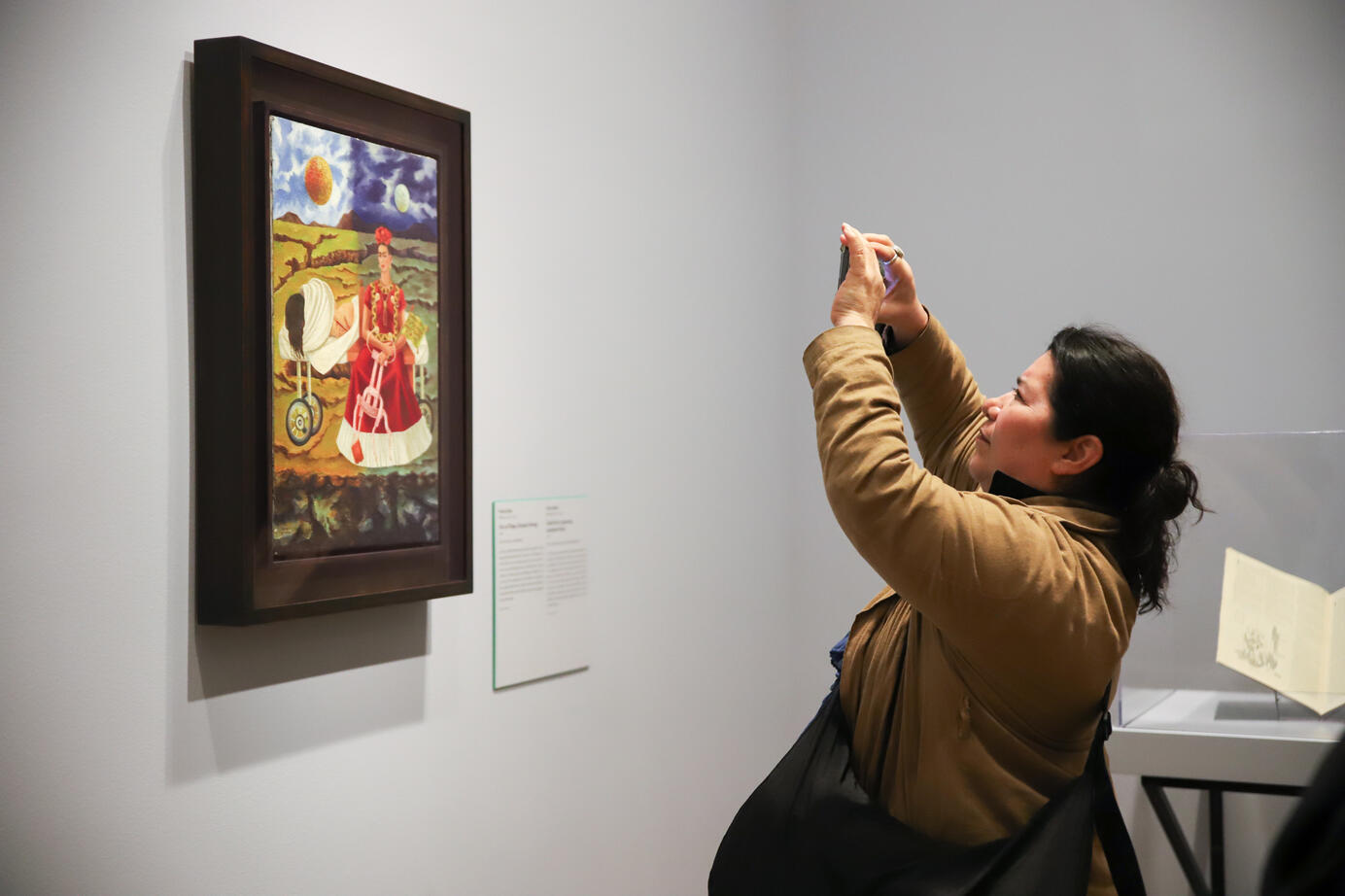 Dhanni Flowers takes a photo of one of Frida Kahlo’s paintings,“Tree of Hope, Remain Strong,” on Thursday, May 1, 2025 at the Art Institute of Chicago. Flowers came to the Institute during her travels in order to see the exhibit in person.