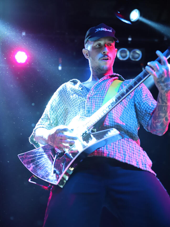 Lead singer, Laurie Vincent plays the guitar at the Bottom Lounge on Thursday, April 22, 2025 as a part of the group, “Soft Play”. The group will be a part of the Riot Fest 2025 lineup in October as their next show in the U.S.